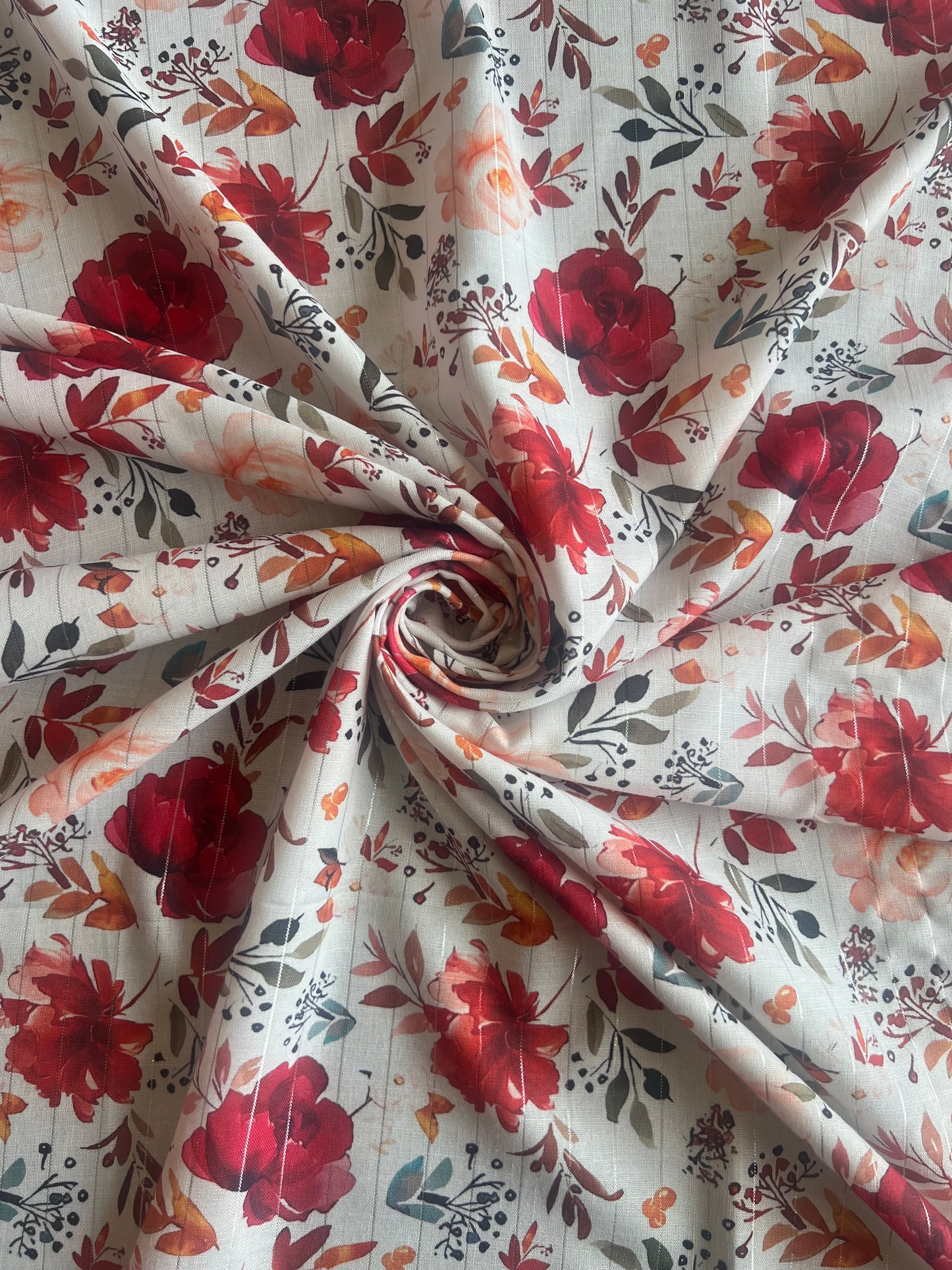 Multi Colour Floral Printed Self Weaved Lurex Cotton Fabric