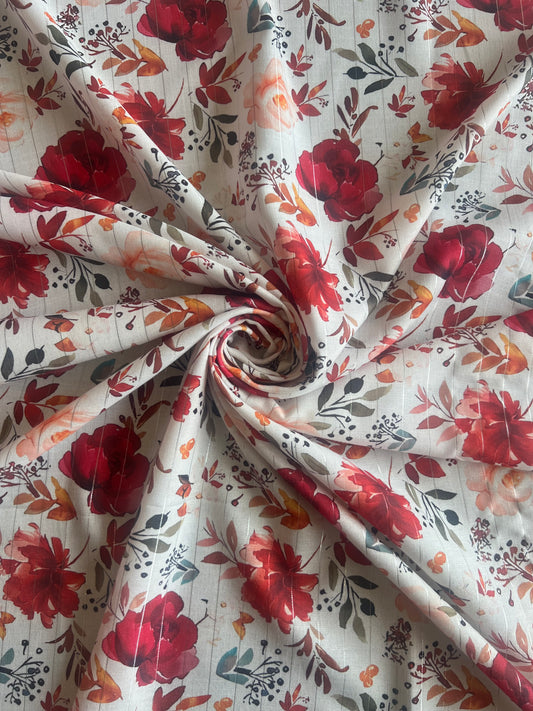 Multi Colour Floral Printed Self Weaved Lurex Cotton Fabric