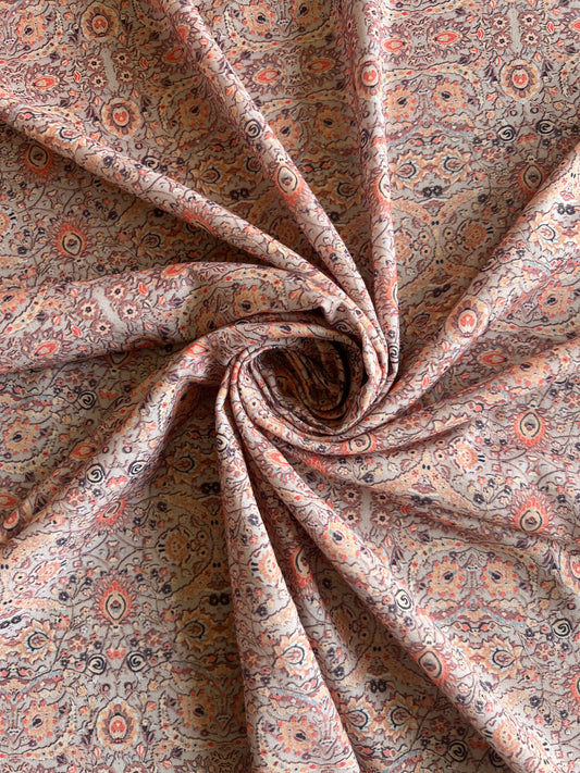 Peach Mughal Jaal Printed Modal Fabric