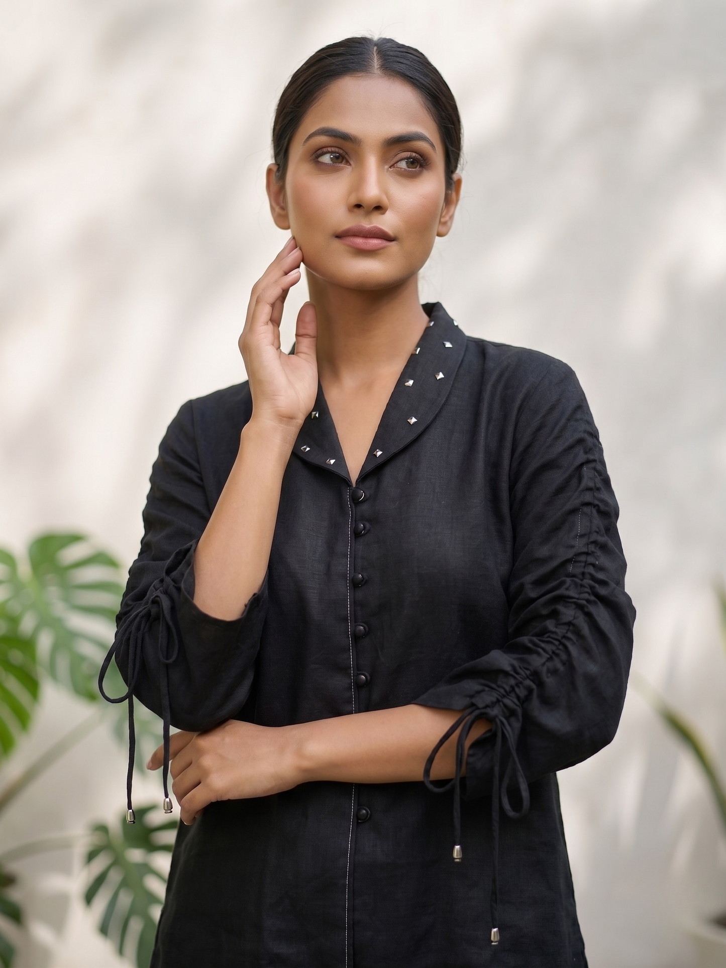 Black Linen Embroidered Co-ord Set