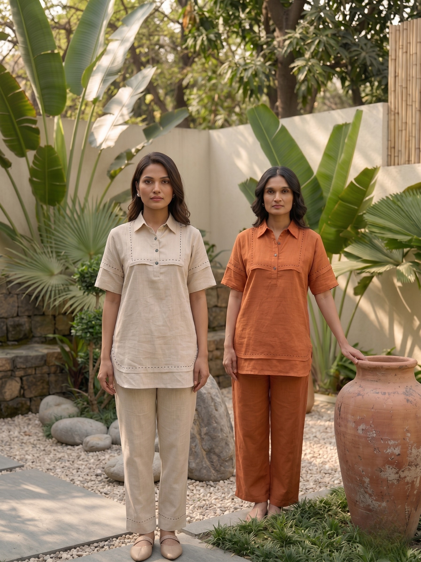 Beige Linen Tagai Co-ord Set
