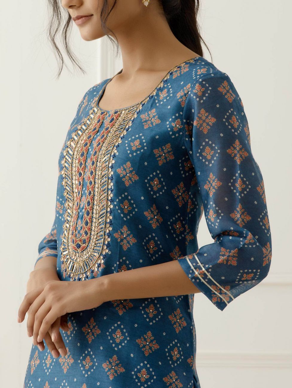 Blue Sequence and Gota Work Suit Set with contrast Bhandani Dupatta