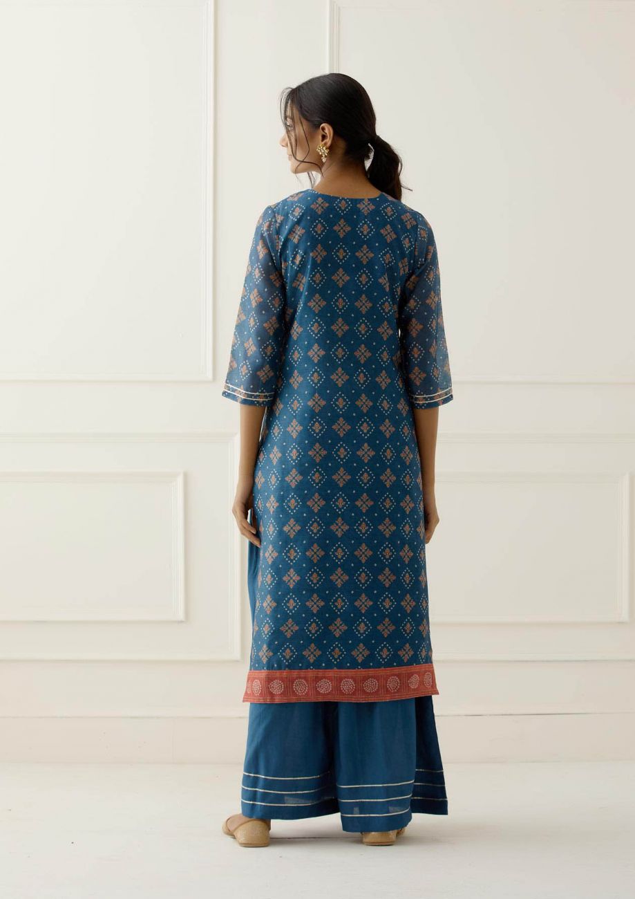 Blue Sequence and Gota Work Suit Set with contrast Bhandani Dupatta