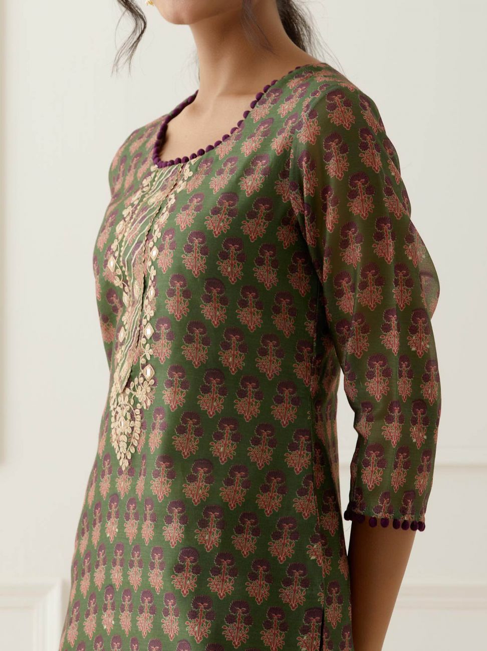 Green Jaipuri Print Chanderi Suit Set