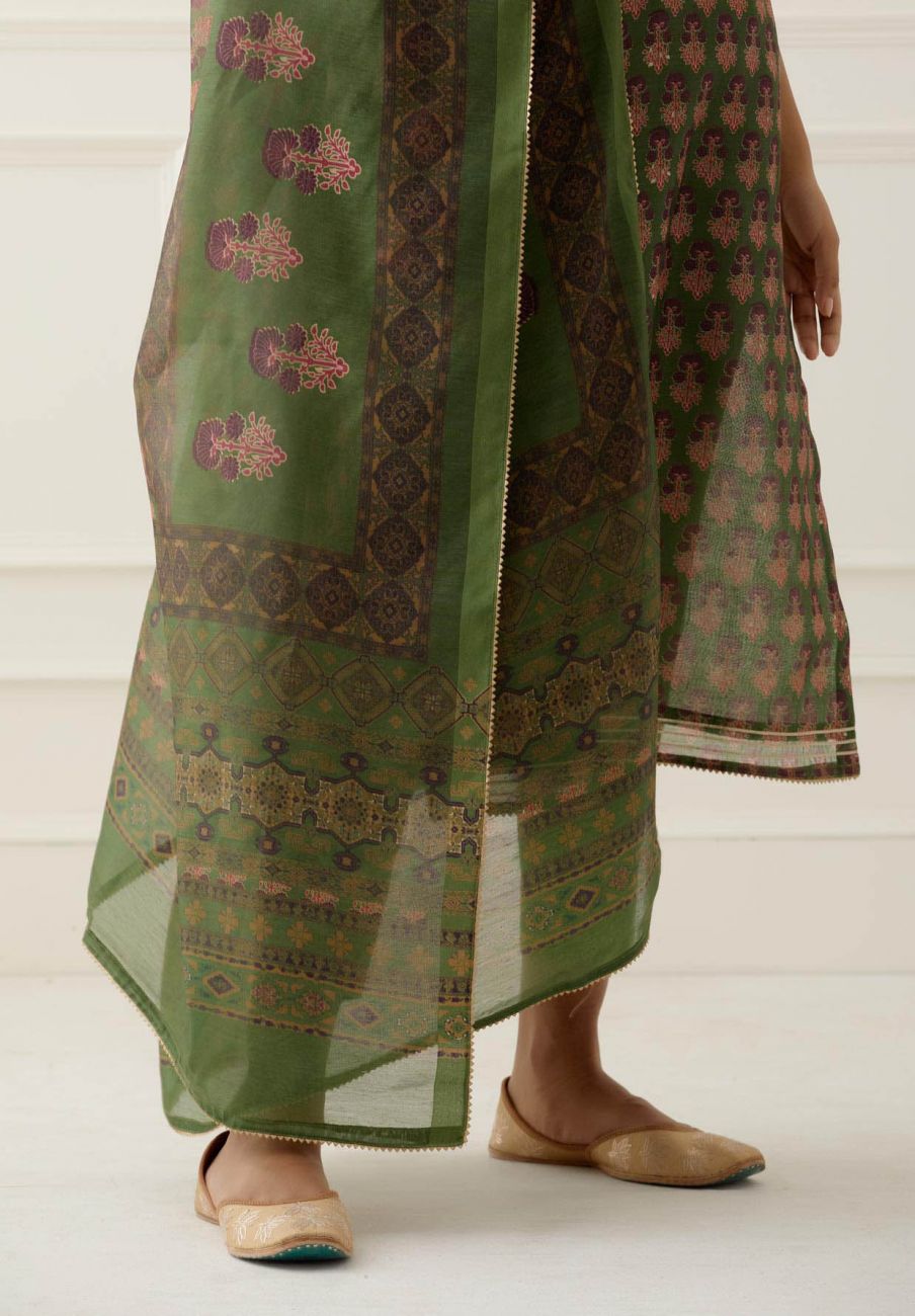 Green Jaipuri Print Chanderi Suit Set