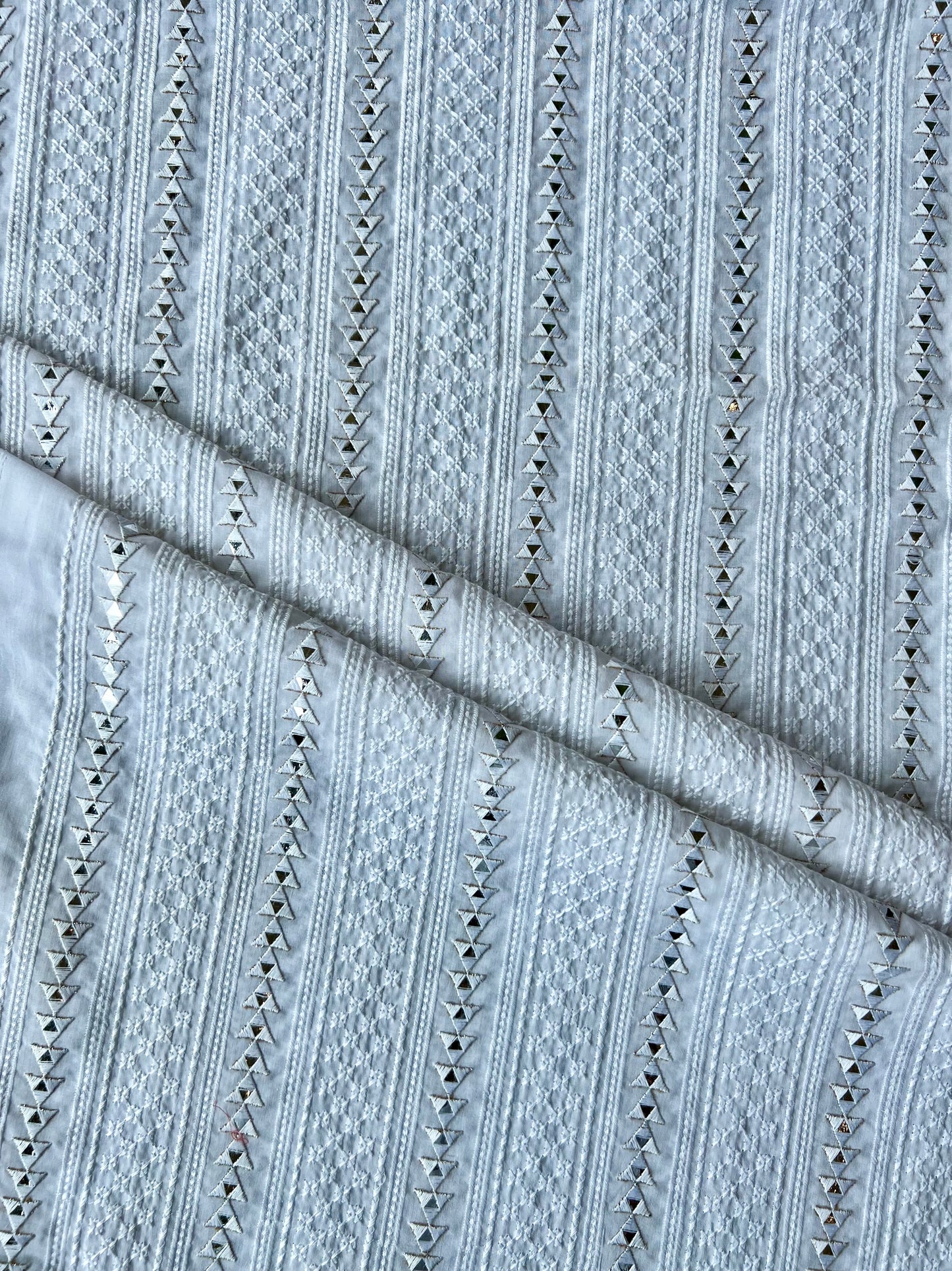 White Cotton Embroidered Fabric