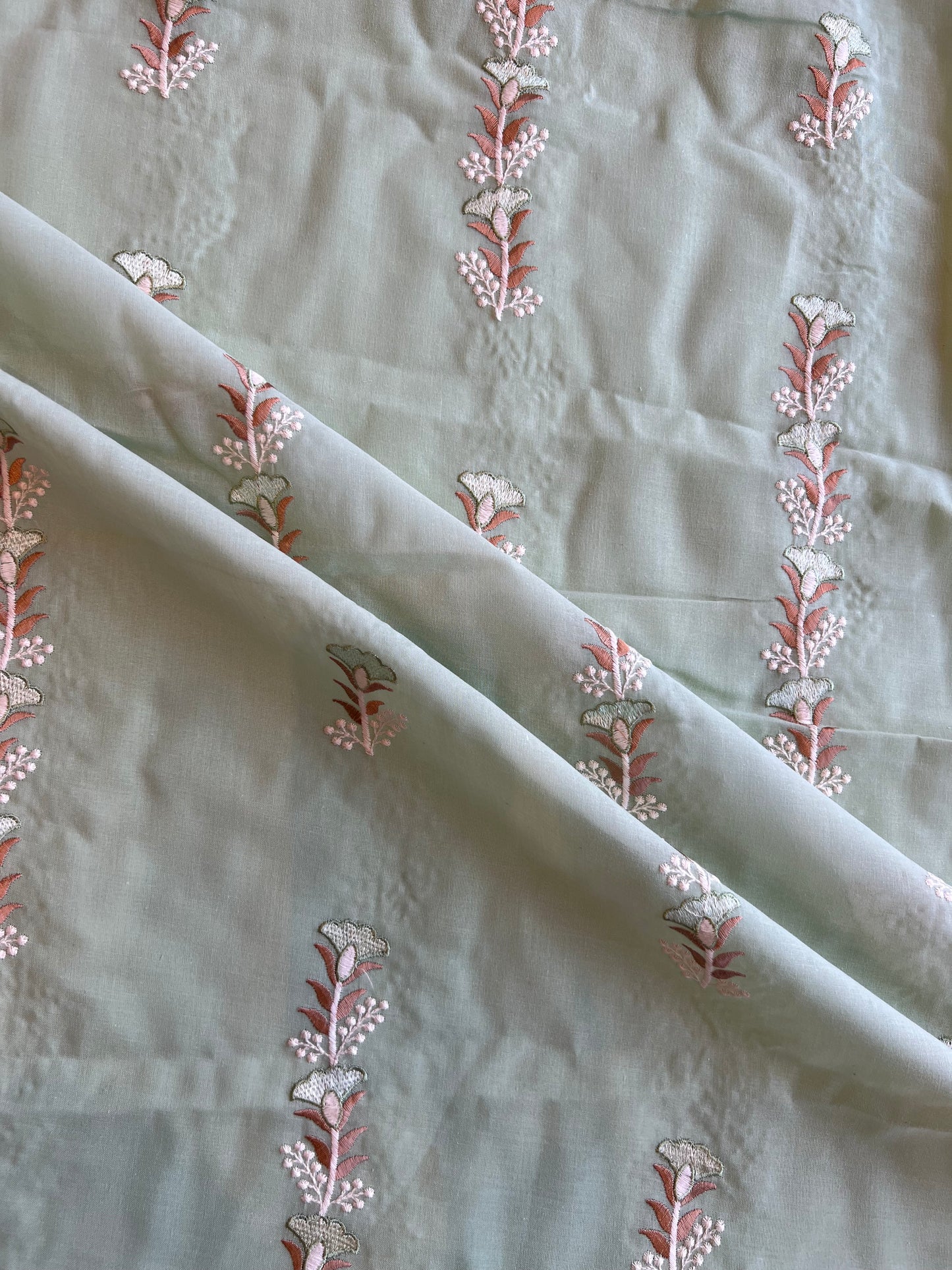 Light Green 2 by 2 Rubia Embroidered Fabric