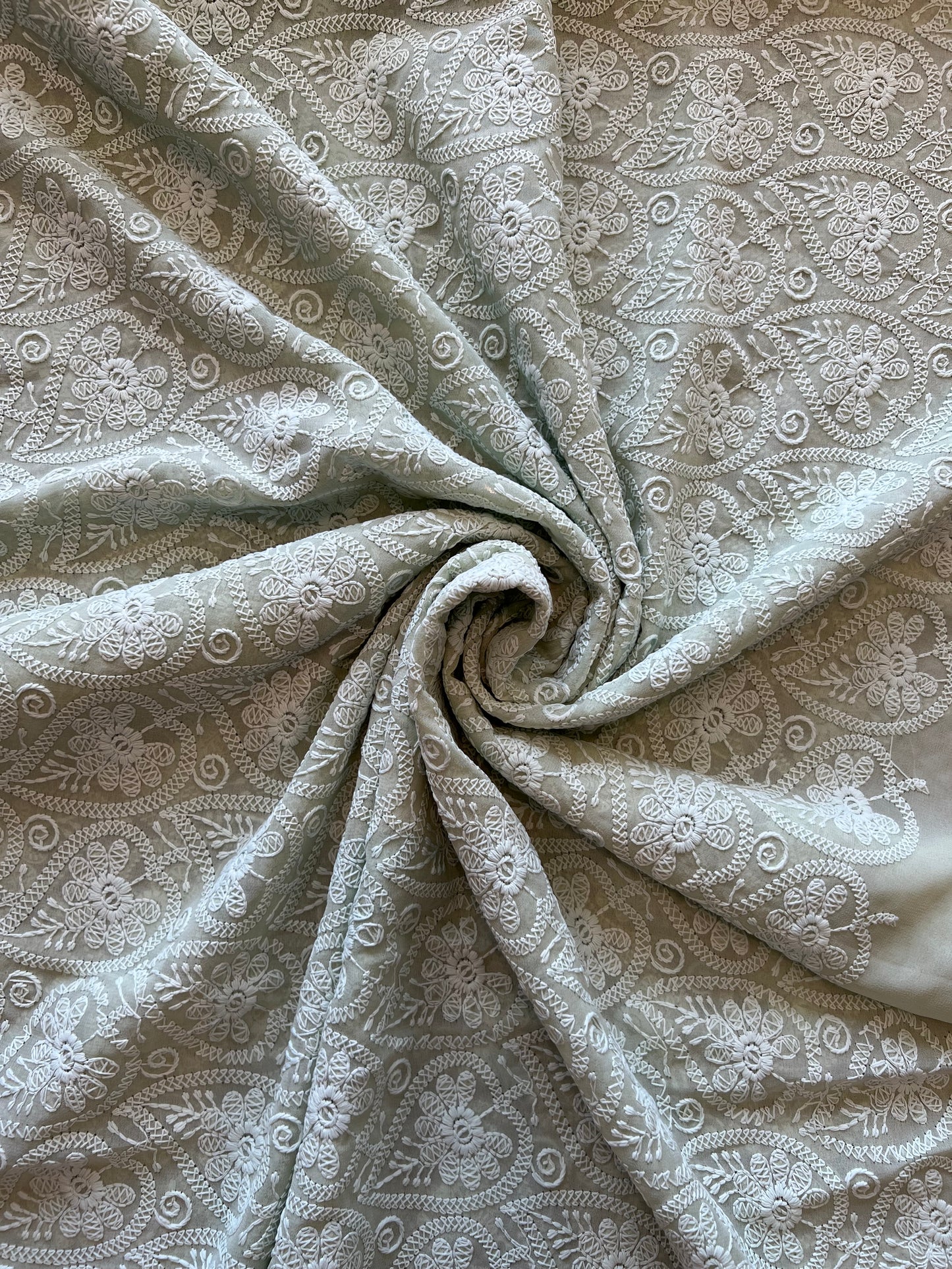 Mint Green Georgette Embroidered Fabric