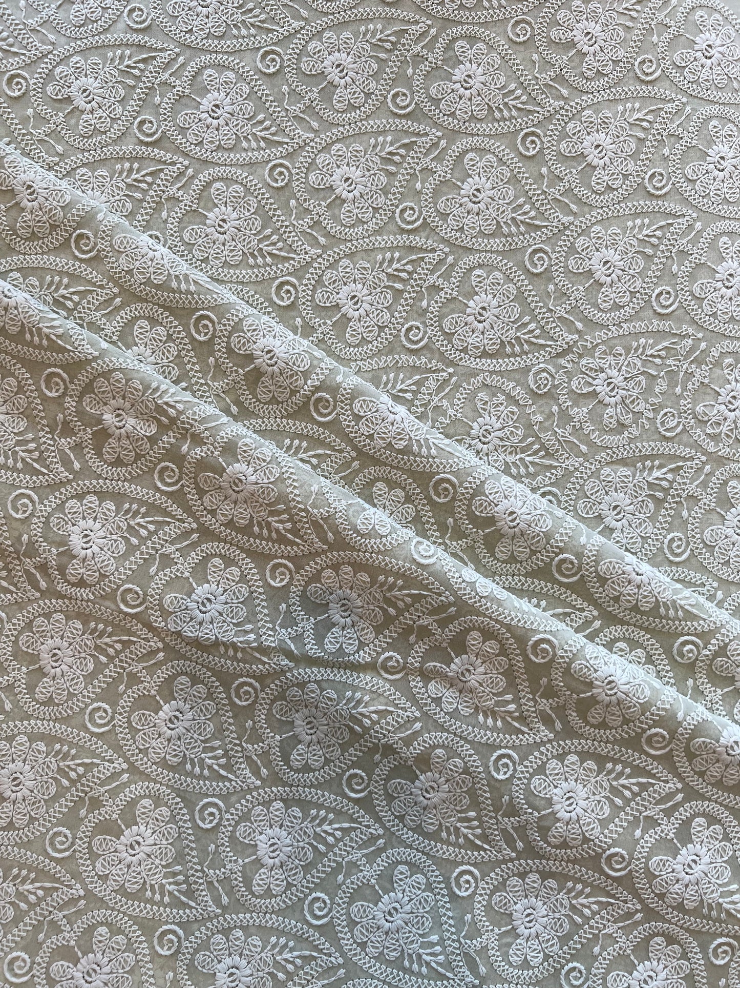 Mint Green Georgette Embroidered Fabric