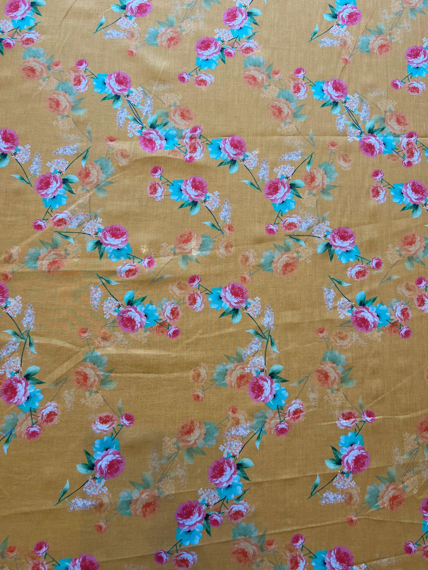 Peach Mercerized Cotton Floral Print Fabric