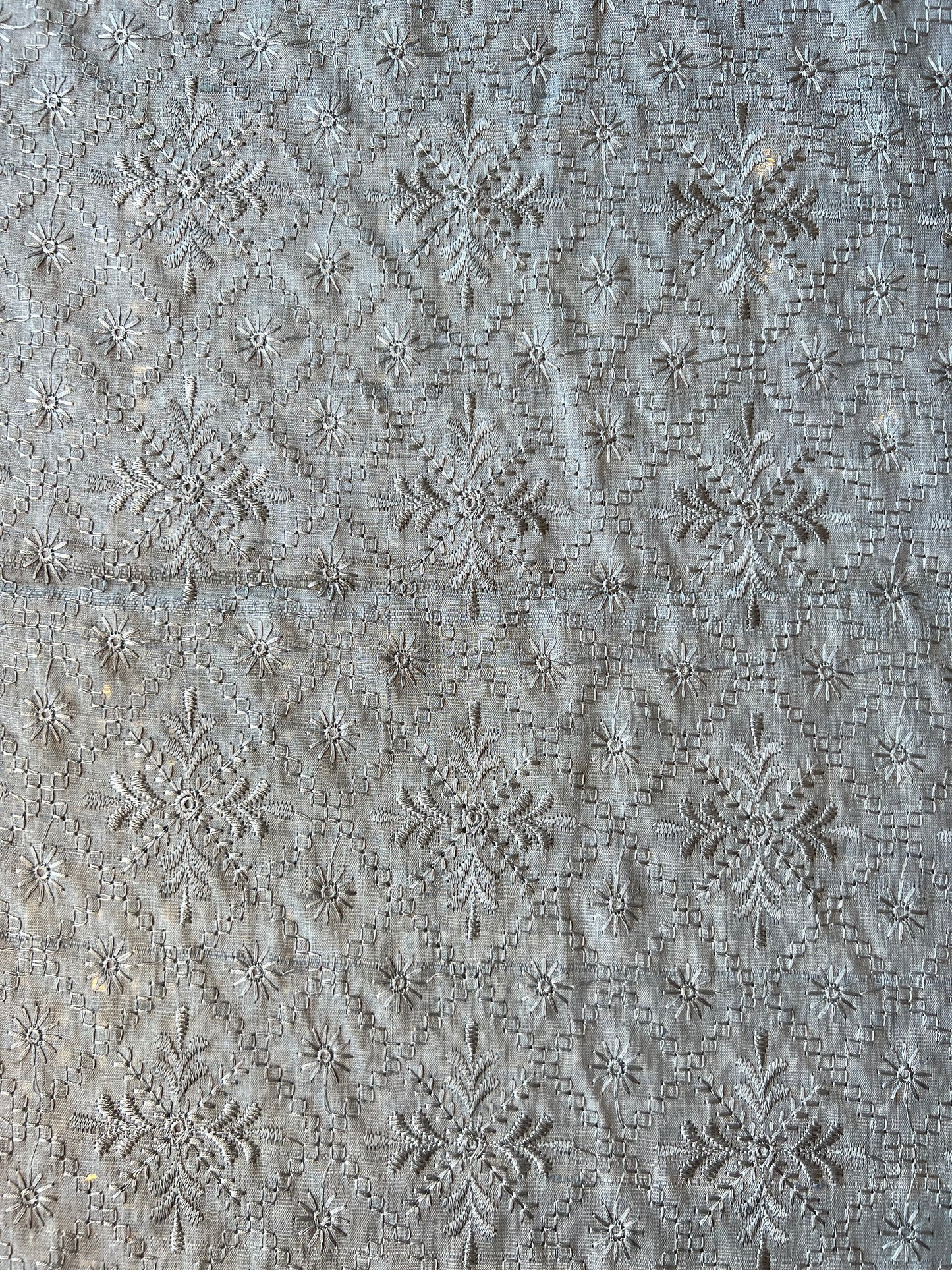 Grey Tusser Silk Embroidred Fabric