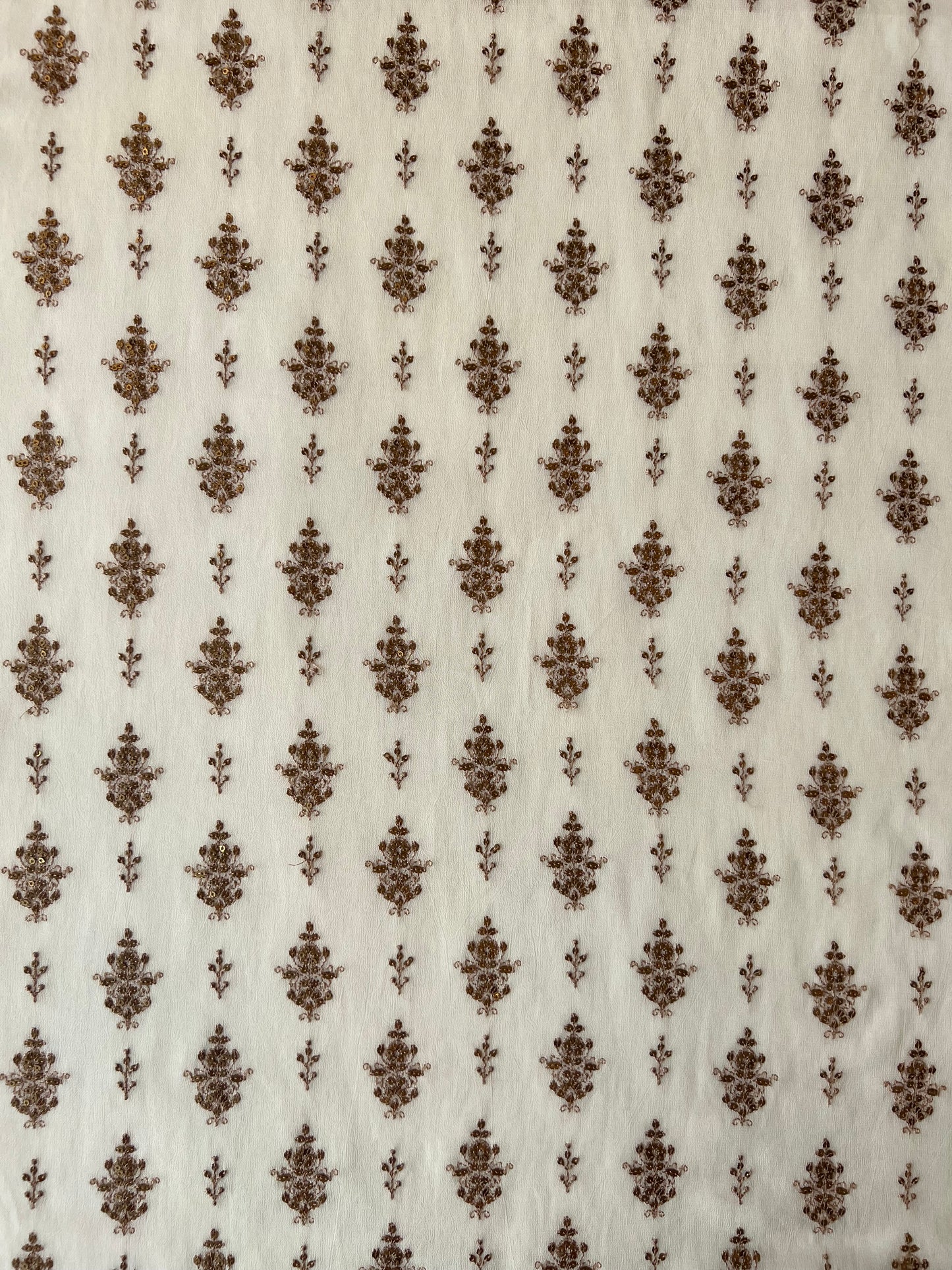 Off White Georgette Embroidered Fabric with Sequence Work