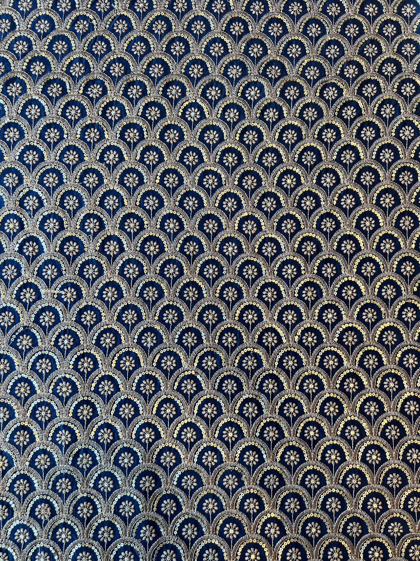 Navy Blue Chanderi Sequence Work Embroidered Fabric