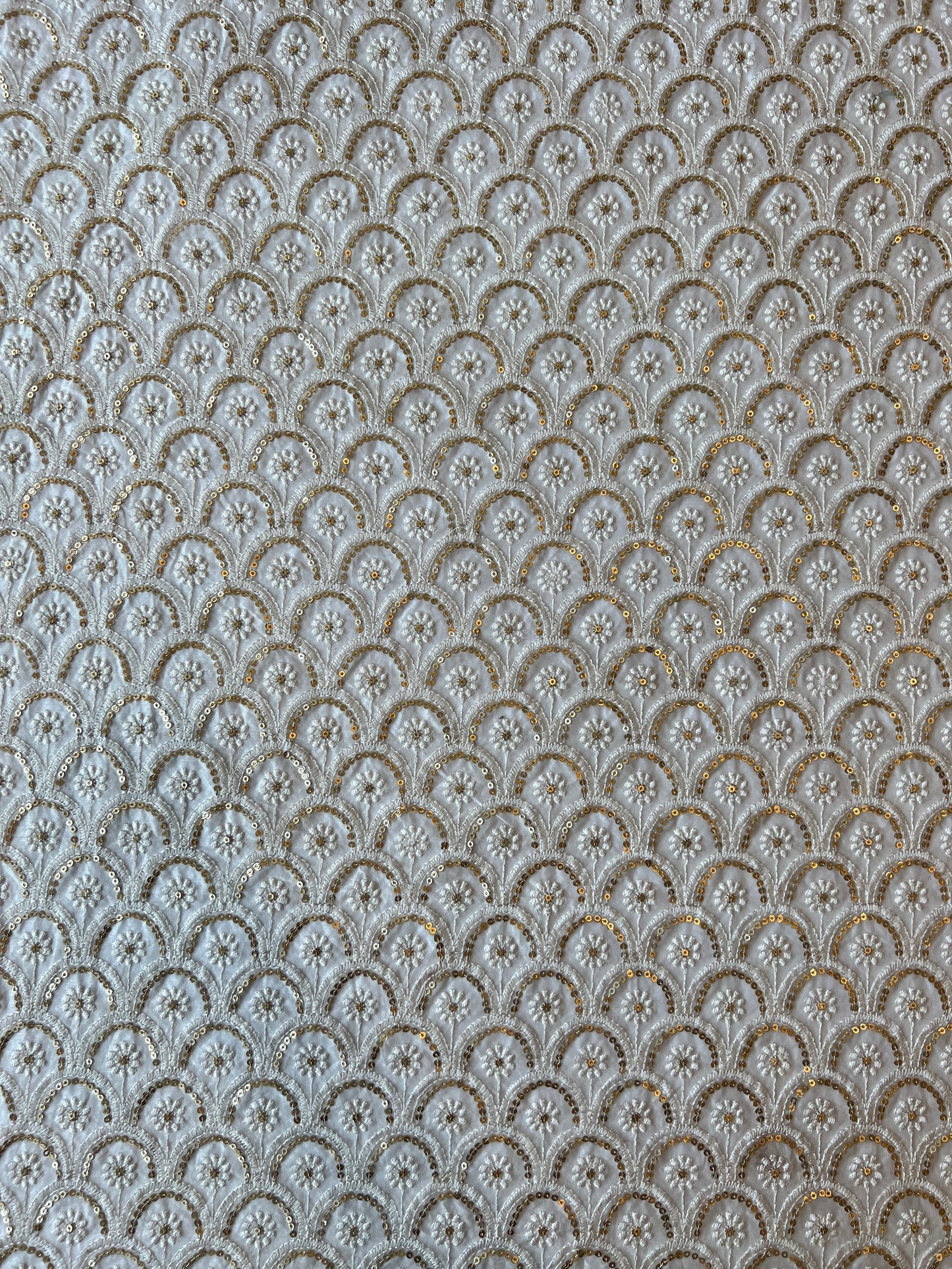 Off White Chanderi Sequence Work Embroidered Fabric