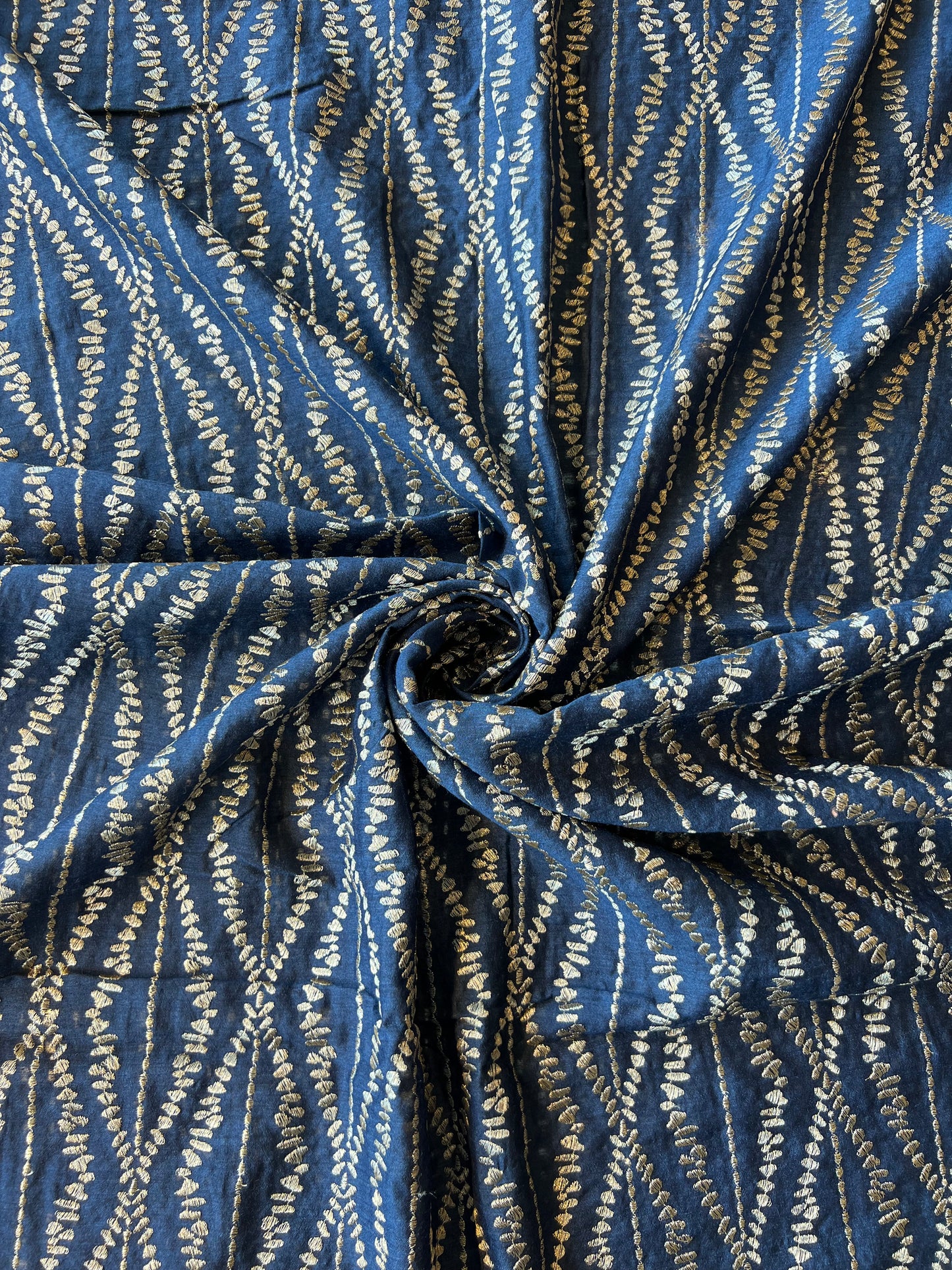 Navy Blue Munga Silk Embroidered Fabric