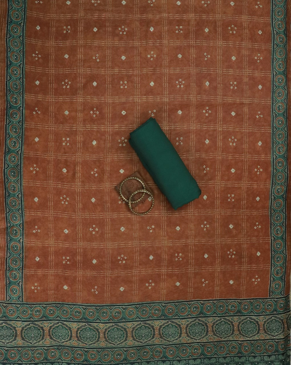 Rama Green Gota Work Suit Set with contrast Bhandani Dupatta