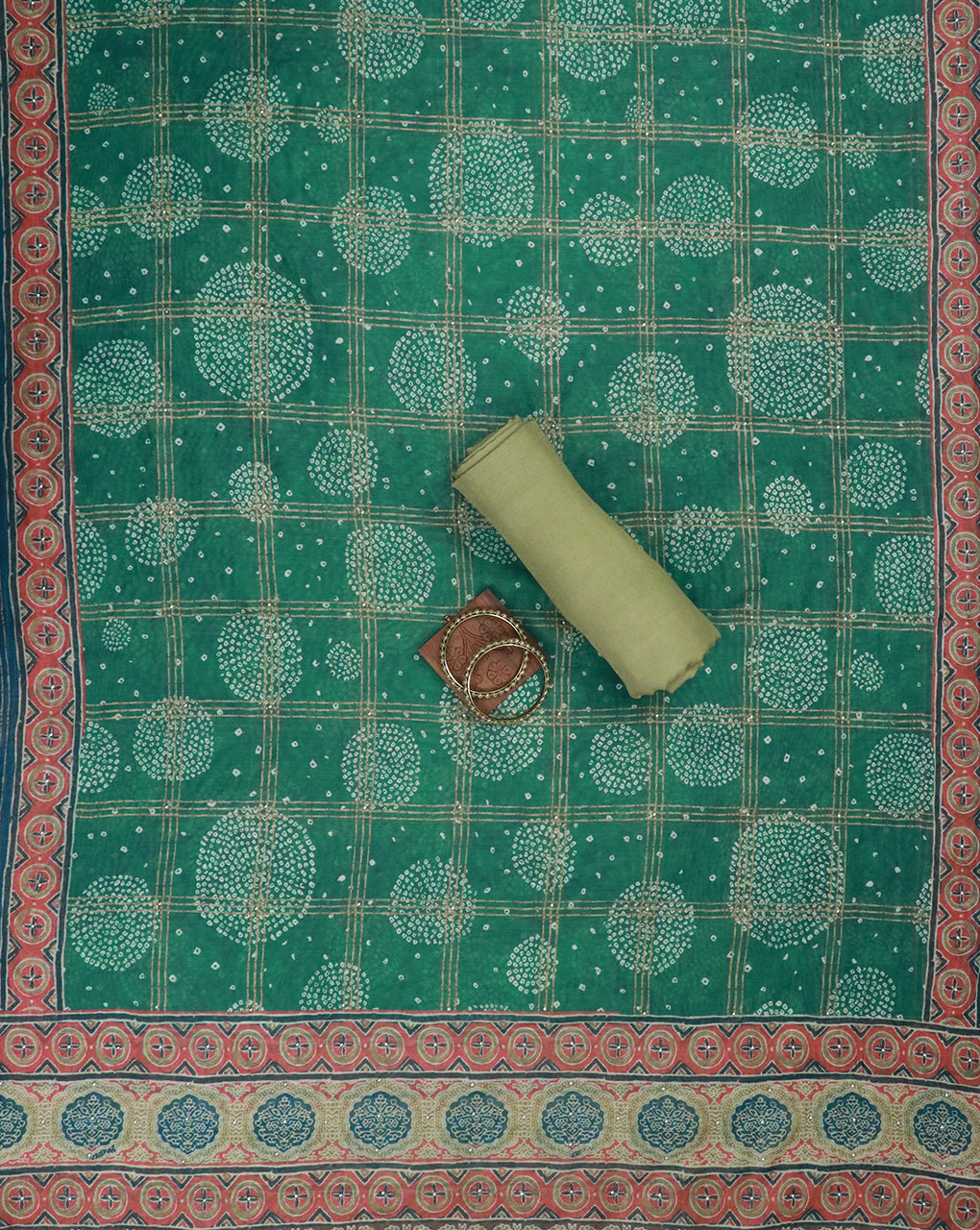 Lime Sequence and Gota Work Suit Set with contrast Bhandani Dupatta