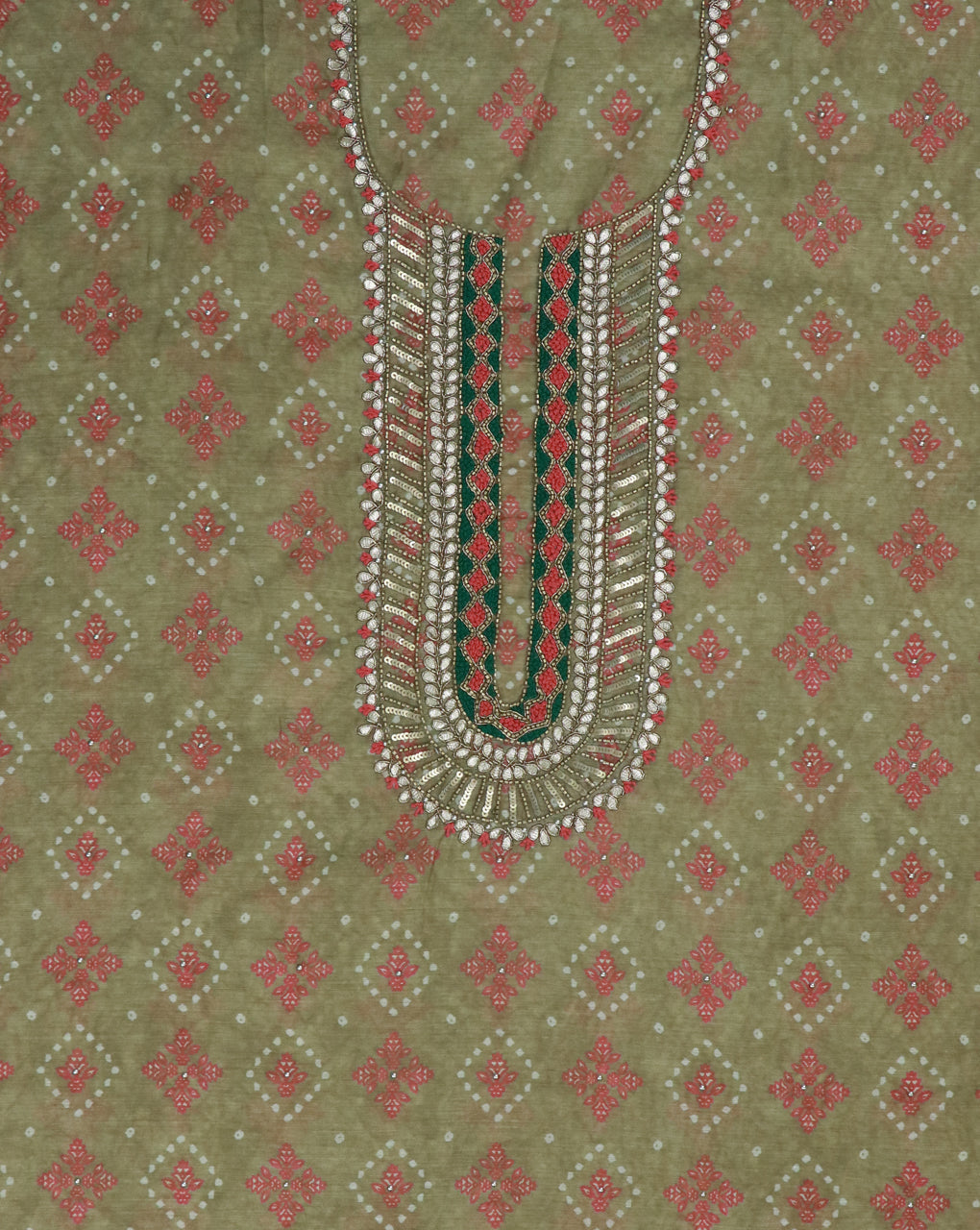 Lime Sequence and Gota Work Suit Set with contrast Bhandani Dupatta