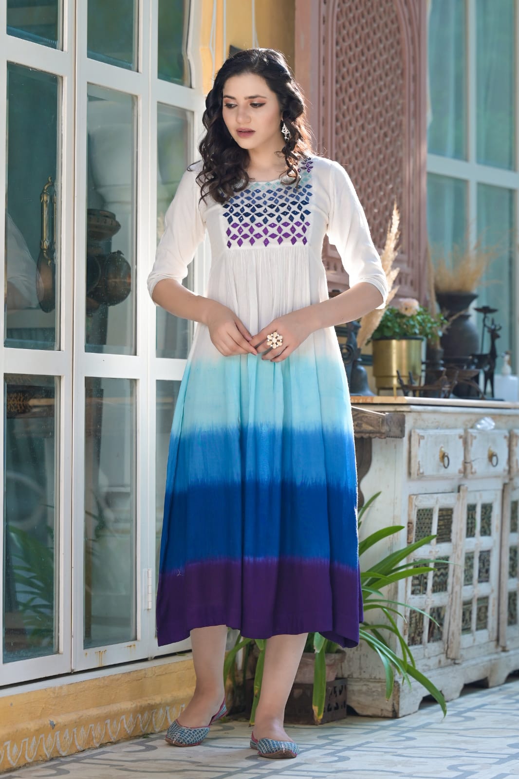 Cotton Multi Colour Dress with Mirror Work