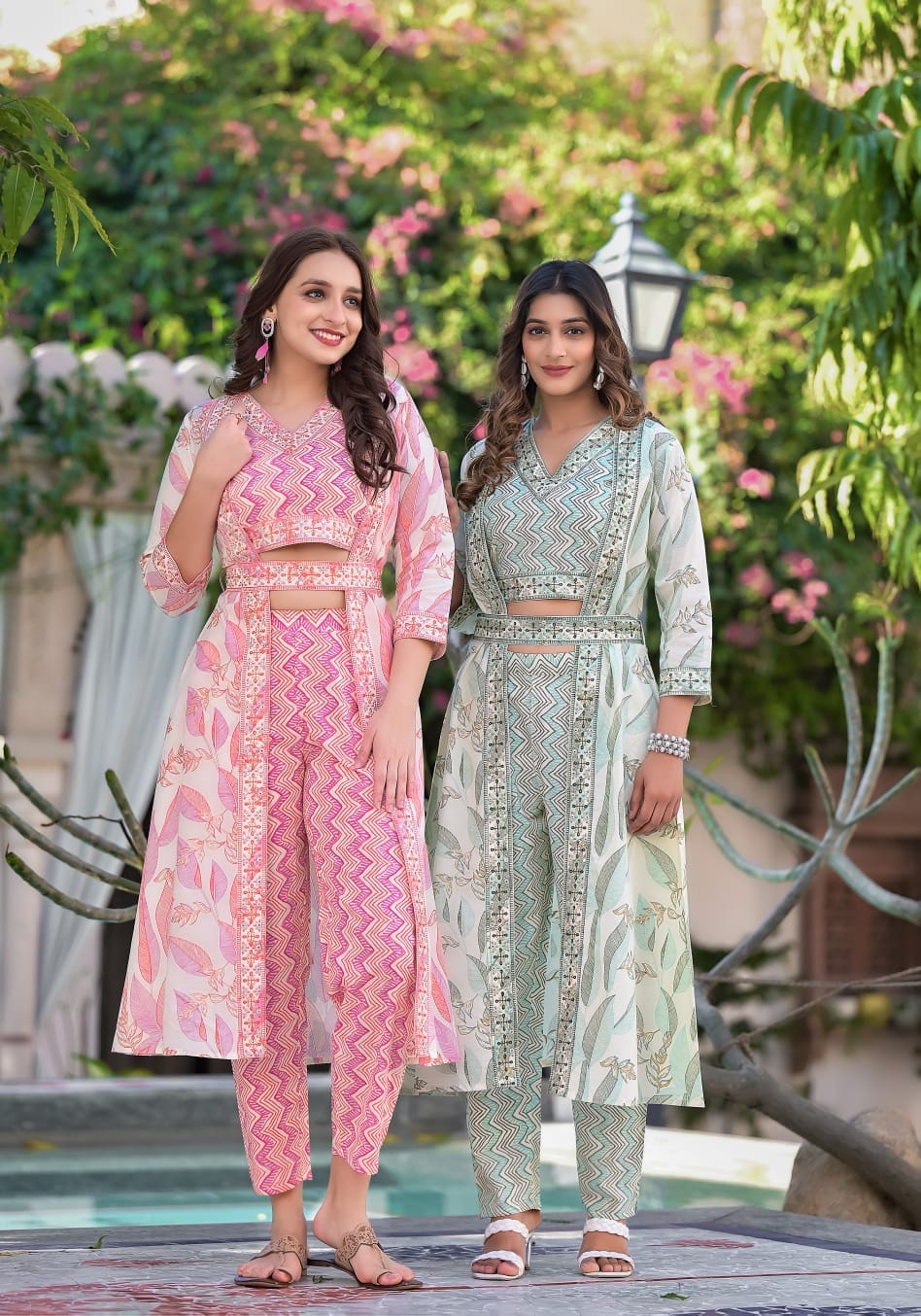 Green Cotton Summer Wear Indo Western Set