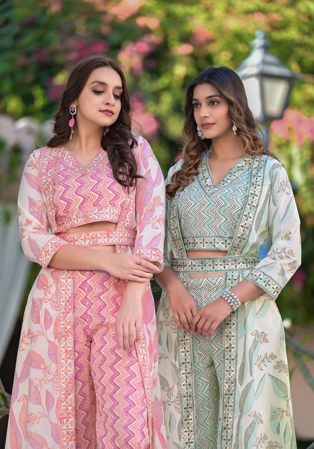 Green Cotton Summer Wear Indo Western Set