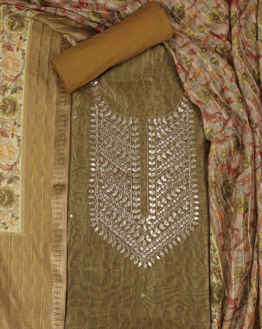 Green Chanderi Gota Patti Suit with Floral Dupatta