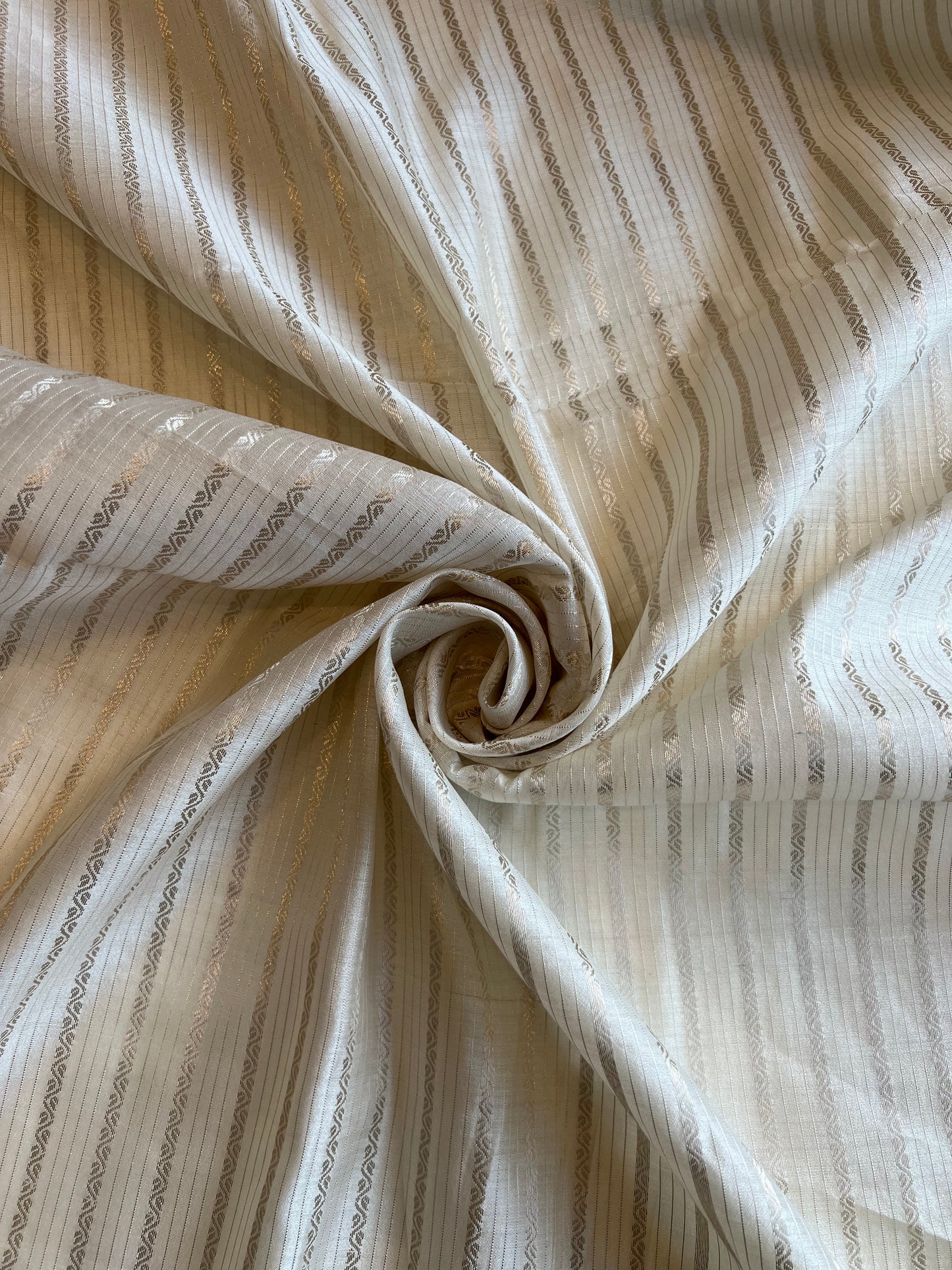 Off White Zari Strip Weaved Fabric