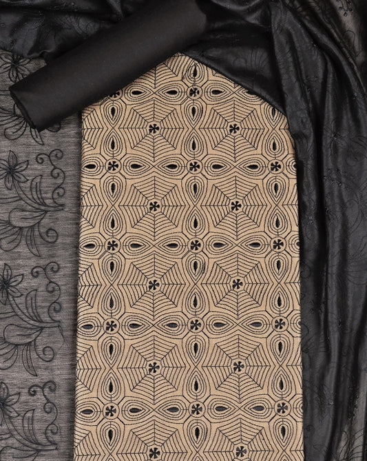 Golden Embroidered Suit Set with Classic Black Dupatta