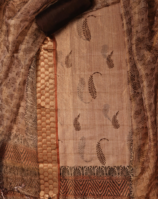 Kota Silk Hand Block Printed Suit with Kota Silk Zari Dupatta