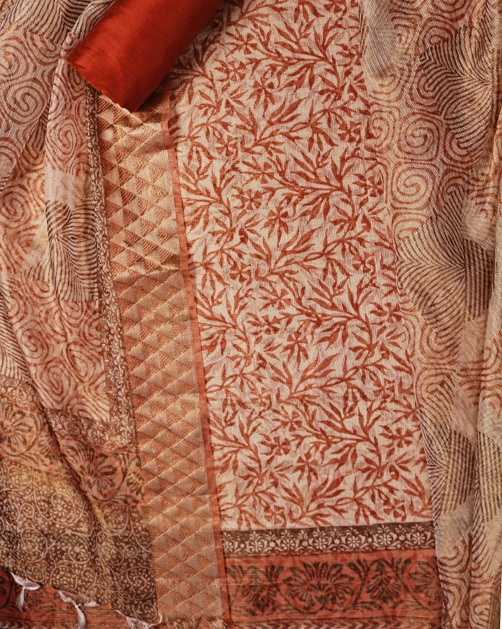 Kota Silk Hand Block Printed Suit with Kota Silk Zari Dupatta