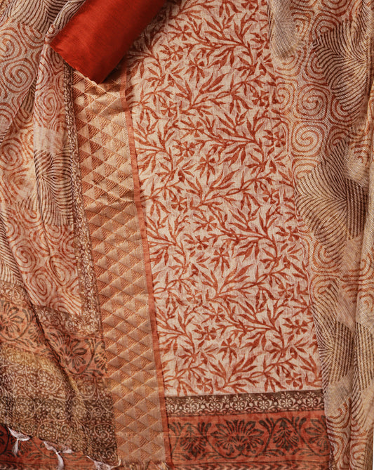 Kota Silk Hand Block Printed Suit with Kota Silk Zari Dupatta