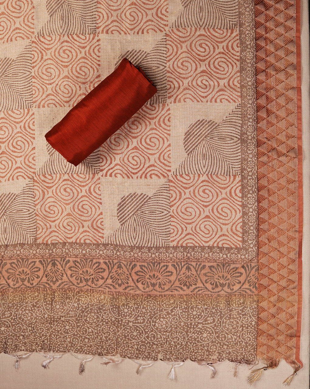 Kota Silk Hand Block Printed Suit with Kota Silk Zari Dupatta