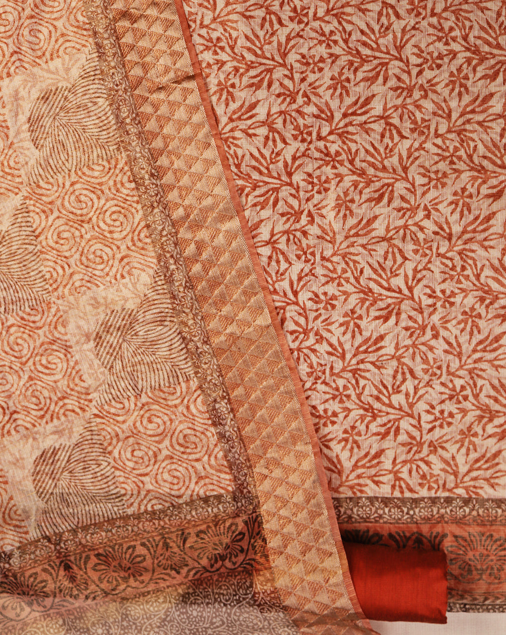 Kota Silk Hand Block Printed Suit with Kota Silk Zari Dupatta