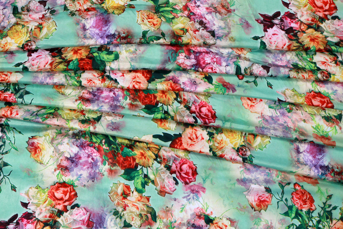 Green Satin Printed Fabric