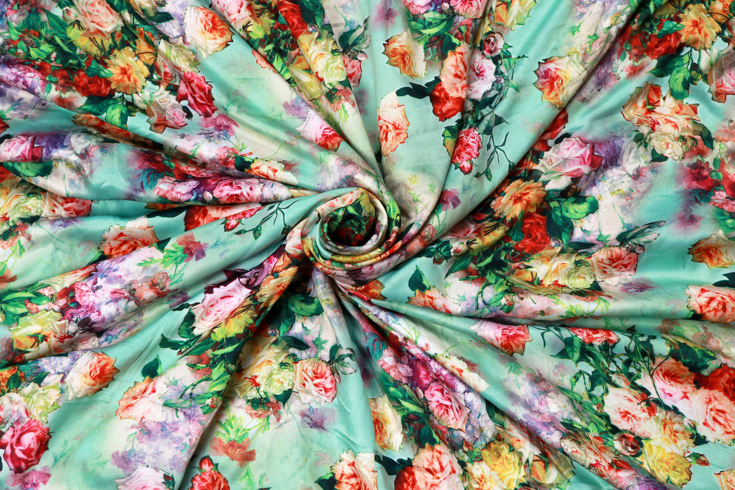 Green Satin Printed Fabric