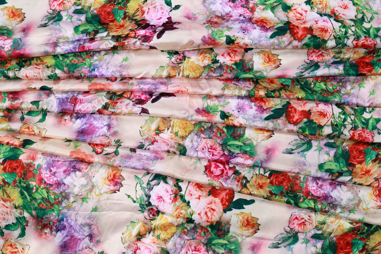 Beige Satin Printed Fabric