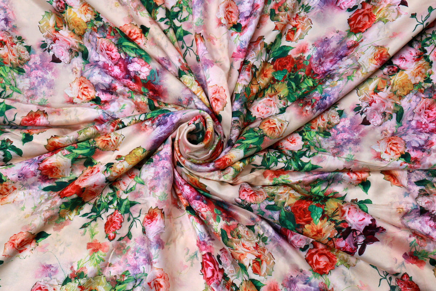 Beige Satin Printed Fabric