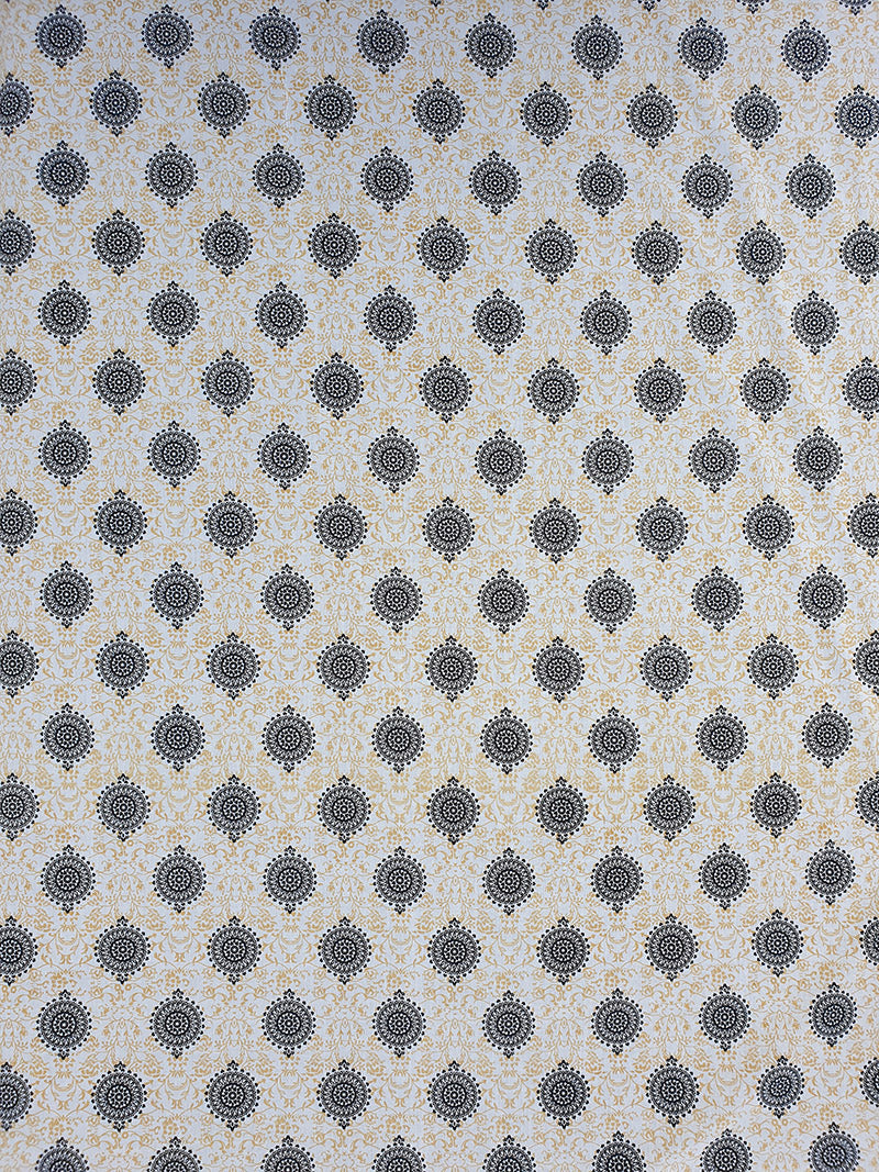Off White Cotton Fabric with Black Motifs