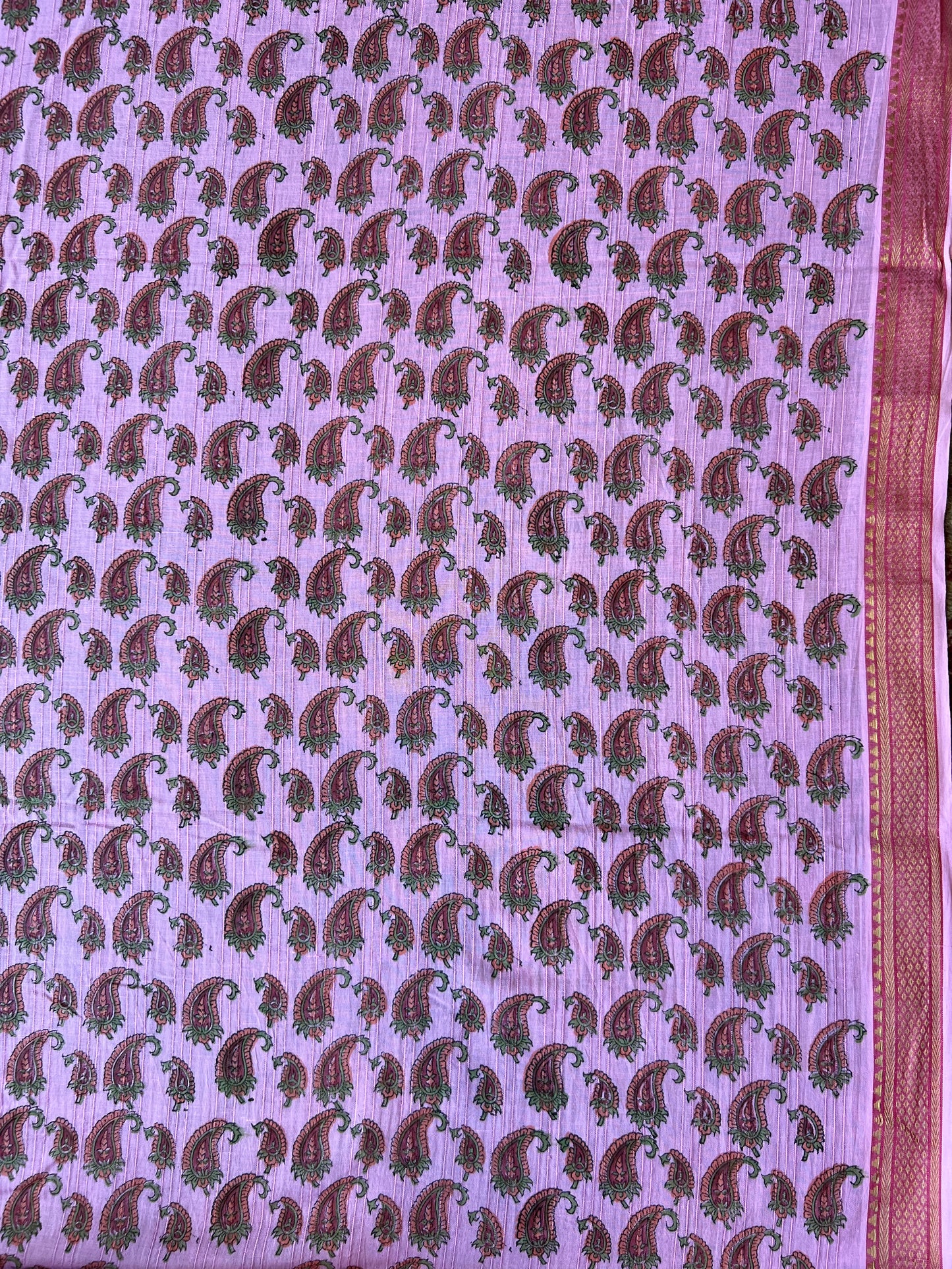 Pink Paisley Block Printed Cotton Fabric