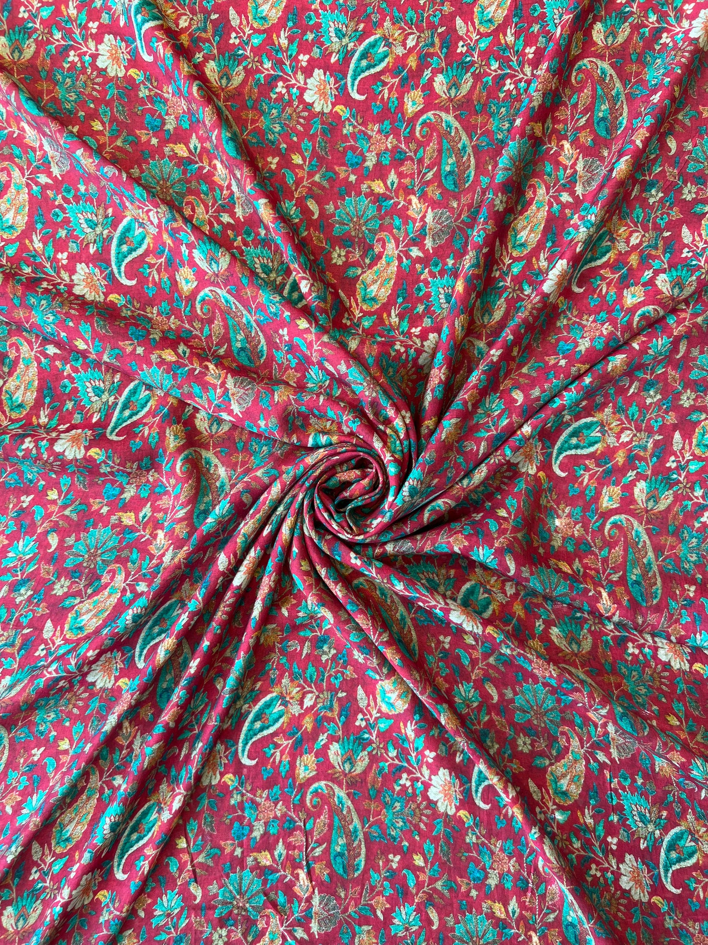 Maroon Paisley Print Muslin Fabric