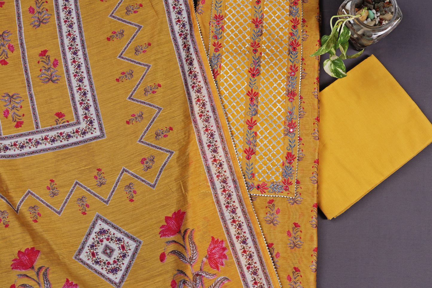 Mustard Embroidered Suit Set