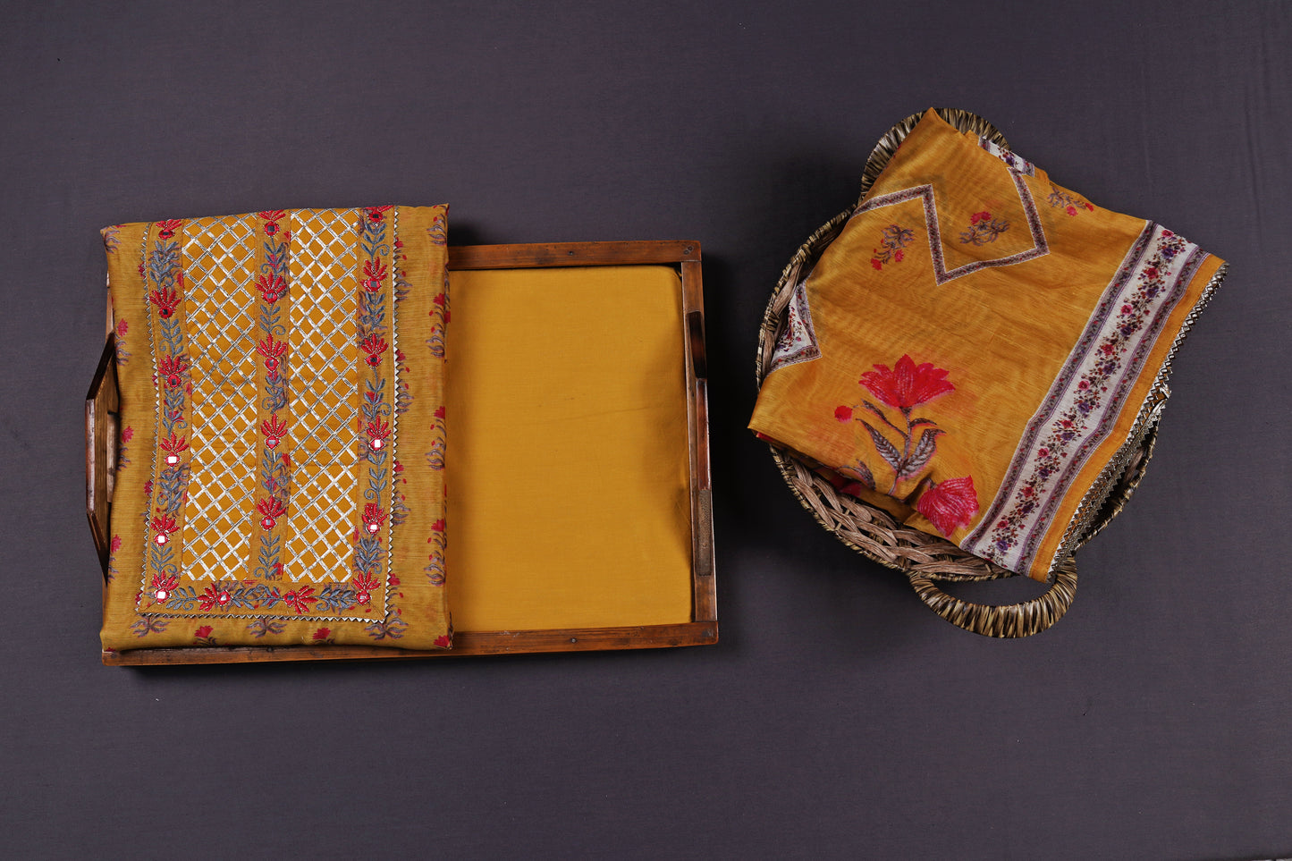 Mustard Embroidered Suit Set