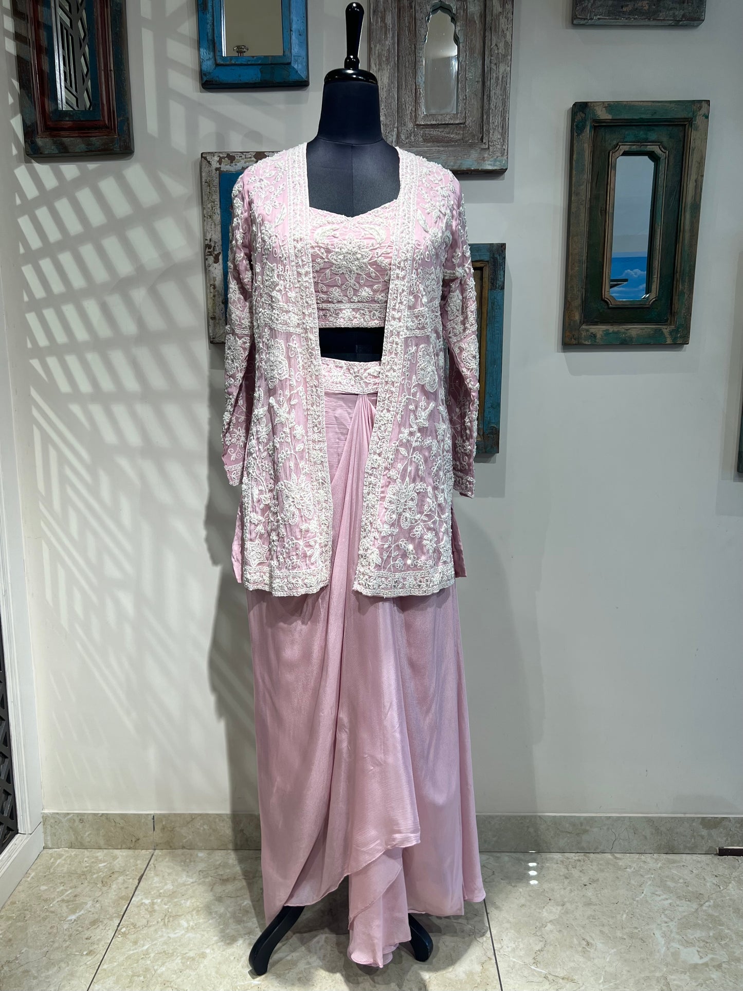 Baby Pink Embroidered Indo Western