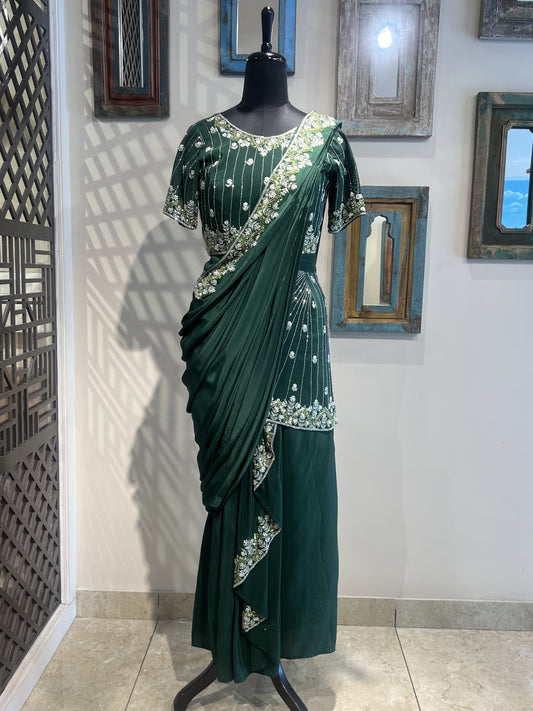 Bottle Green Draped Indo Western