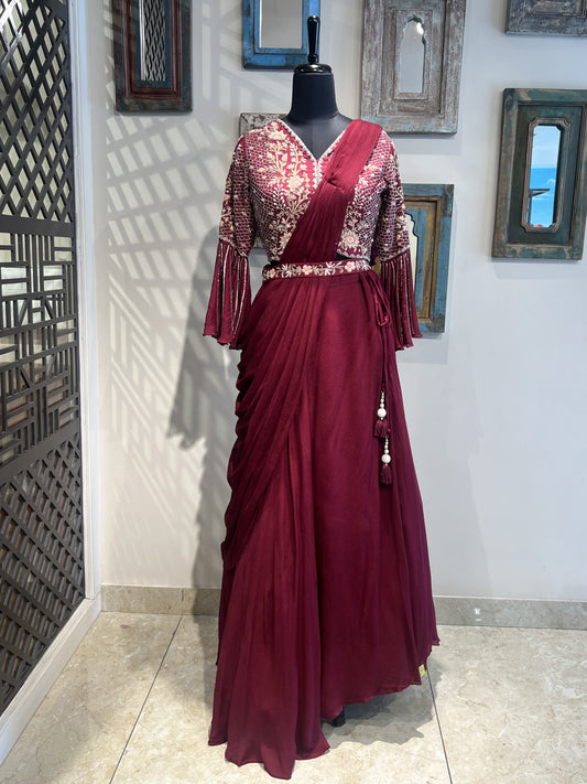 Maroon Lehanga with Drape