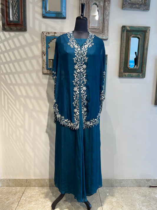 Blue Palazzo with Organza Cape