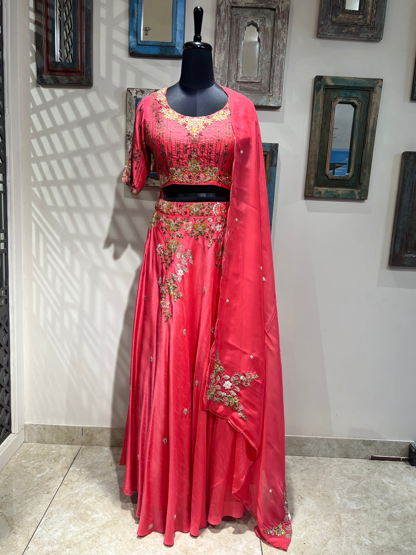 Peach Embellished Hand Work Lehanga