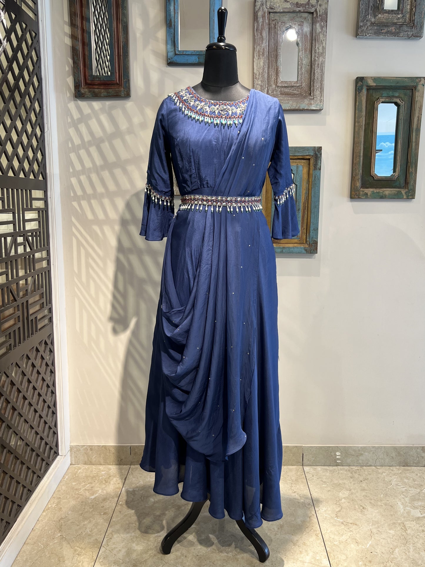 Ink Blue Drape Gown