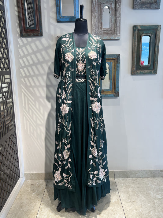 Bottle Green Lehanga with Jacket