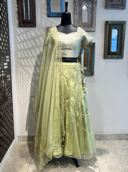 Green Hand Work Lehanga